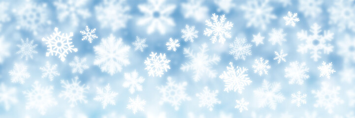 Fototapeta na wymiar Winter sky, blizzard and snowfall, snowflakes, panoramic view