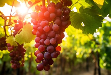 Beautiful ripe grapes on a tree with bright light. AI Generated Images - obrazy, fototapety, plakaty