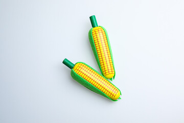 Fresh fruit, vegetables, delicious food, Hamburger and pizza. Colorful educational toys from cute kids.