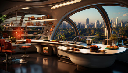 modern luxury Restaurant on the roof of a cruise ship. 