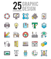 25 Graphic Design Lineal Color icon pack. vector illustration.