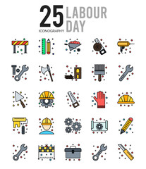 25 Labour Day Lineal Color icon pack. vector illustration.