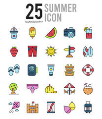 25 Summer Lineal Color icon pack. vector illustration.