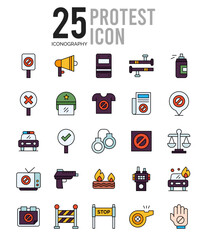25 Protest Lineal Color icon pack. vector illustration.