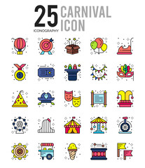 25 Carnival Lineal Color icon pack. vector illustration.