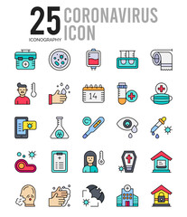 25 Coronavirus Lineal Color icon pack. vector illustration.