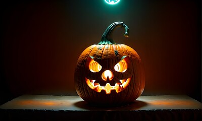 Carved Halloween Jack-O'-Lantern Pumpkin Isolated on Transparent Background