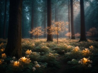 Trees with luminous flowers that light up the forest