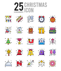 Obraz premium 25 Christmas Lineal Color icon pack. vector illustration.