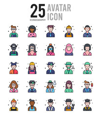25 Avatar Lineal Color icon pack. vector illustration.