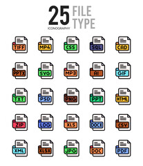 25 File Type Lineal Color icon pack. vector illustration.
