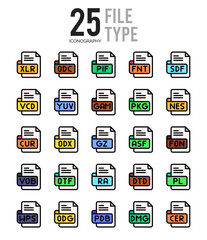 25 File Type Lineal Color icon pack. vector illustration.