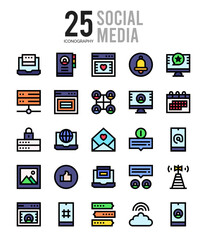 25 Social Media Lineal Color icon pack. vector illustration.