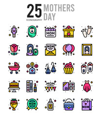 25 Mothers day Lineal Color icon pack. vector illustration.