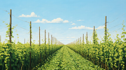 Fototapeta na wymiar A row of green vines in a field