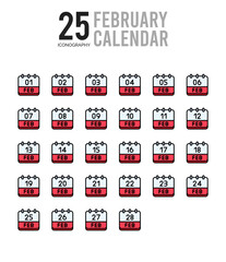25 February Calendar Lineal Color icon pack. vector illustration.