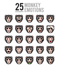 Obraz premium 25 Monkey Emoticon Lineal Color icon pack. vector illustration.