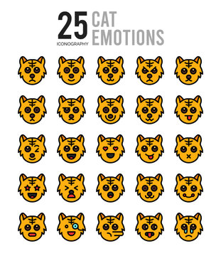 25 Cat Emotions Lineal Color icon pack. vector illustration.