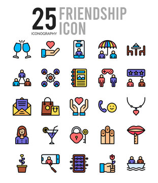 25 Friendship Lineal Color icon pack. vector illustration.