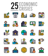 25 Economic Crisies Lineal Color icon pack. vector illustration.