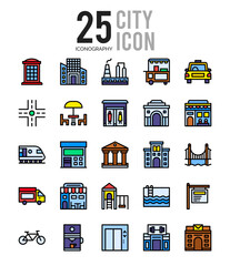 25 City Lineal Color icon pack. vector illustration.