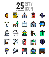 25 City Lineal Color icon pack. vector illustration.