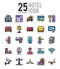 25 Hotel Lineal Color icon pack. vector illustration.