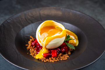 signature frozen tropical dessert on a dark background