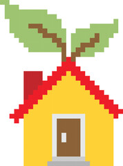 Obraz premium House with leaf Pixel art vector image