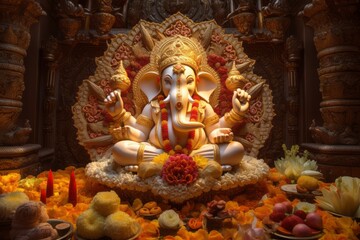 Fototapeta premium Ganesh Utsav Temple Decorations for Diwali
