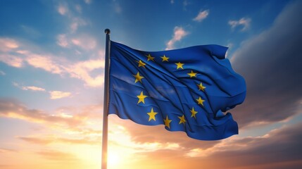 Flag of European Union waving in the breeze against vanilla sky - obrazy, fototapety, plakaty
