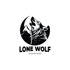 Howling wolf head vector illustration. Wolf head badge emblem logo icon