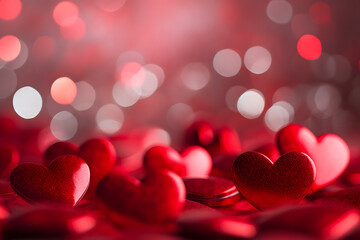 Red Valentine's Hearts Standing With Soft Romantic background