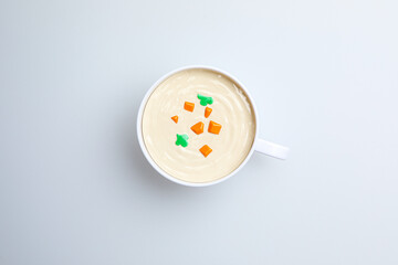 Fresh fruit, vegetables, delicious food, Sushi, 
Hamburger and pizza. Colorful educational toys from cute kids.