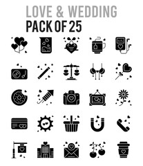 25 Love And Wedding Glyph icon pack. vector illustration.