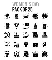 25 Women's Day Glyph icon pack. vector illustration.