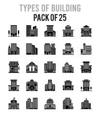 Fototapeta premium 25 Types of Building Glyph icon pack. vector illustration.