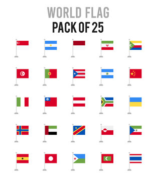 25 World Flags Pole. icons Pack. vector illustration.
