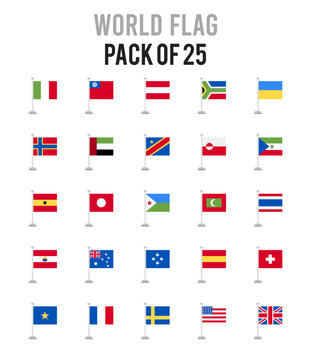 25 World Flags Pole. icons Pack. vector illustration.