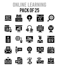 25 Online Learning Glyph icon pack. vector illustration.