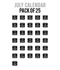 25 July Calendar Glyph icon pack. vector illustration.