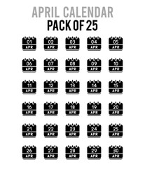 25 April Calendar Glyph icon pack. vector illustration.