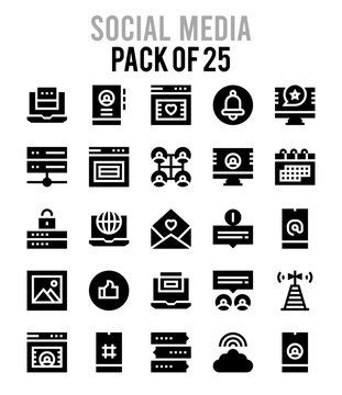 25 Social Media Glyph icon pack. vector illustration.