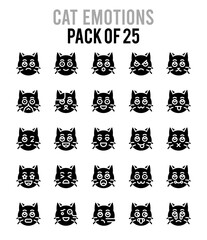 25 Cat Emotions Glyph icon pack. vector illustration.