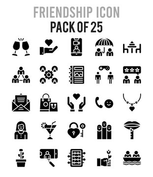 25 Friendship Glyph icon pack. vector illustration.