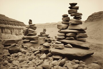 Formation of rocks stacked on top of each other. Generative AI