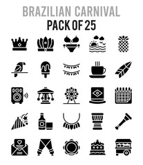 25 Brazilian Carnival Glyph icon pack. vector illustration.