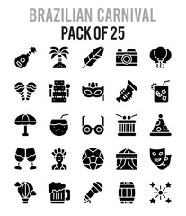 25 Brazilian Carnival Glyph icon pack. vector illustration.