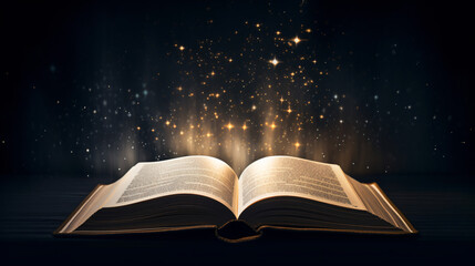 An open book with a glowing light