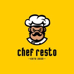 chef man logo, vector male chef with a thick mustache